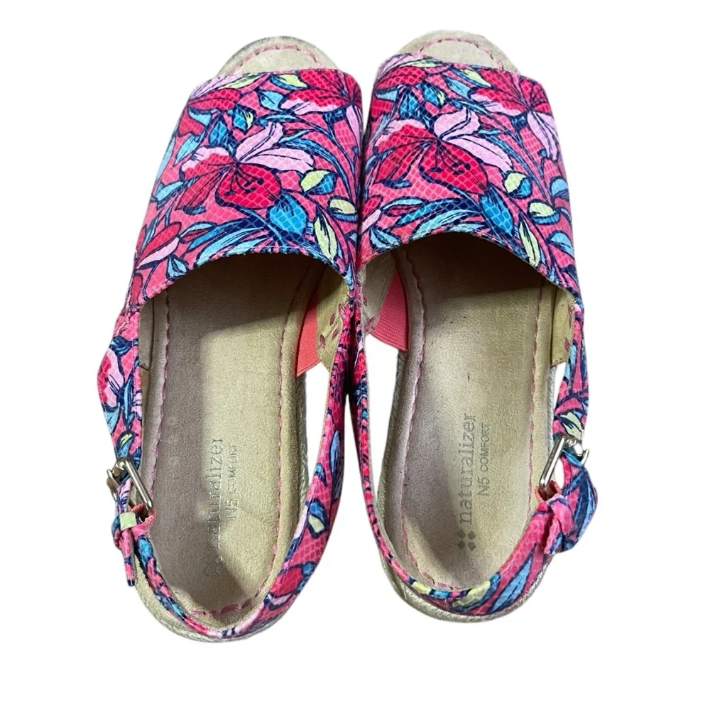 Naturalizer Praline Tropical Floral Espadrille Slingback Sandals Platform 9.5